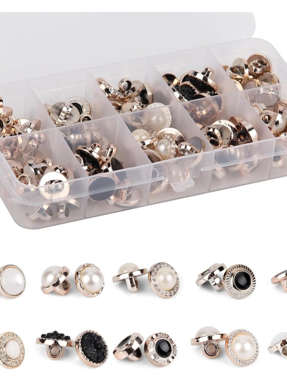100Pcs Round Assorted Pearl Buttons, Resin White Pearl Button